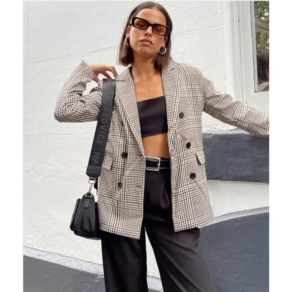 Princess polly Mrs Nancy plaid oversized blazer jacket - Picture 1 of 8